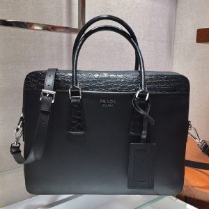 Replica Prada 2VE368D Saffiano Leather Work Bag in Black Leather