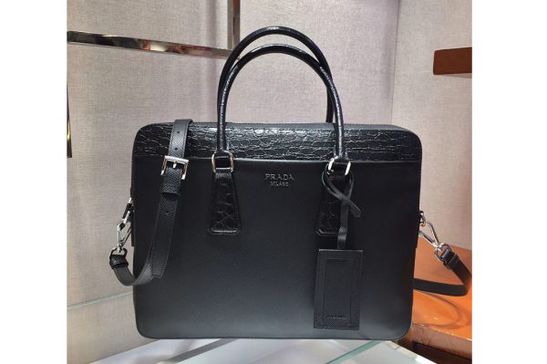 Replica Prada 2VE368D Saffiano Leather Work Bag in Black Leather