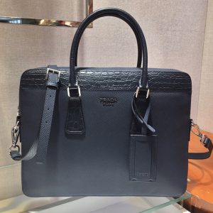 Replica Prada 2VE368D Saffiano Leather Work Bag in Navy Blue/Blue Leather