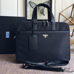 Replica Prada 2VE407 Re-Nylon and Saffiano leather briefcase Bag in Black Nylon and Leather