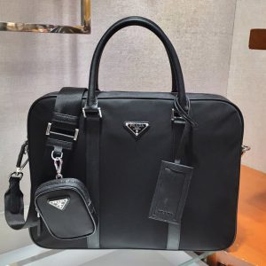 Replica Prada 2VE871 Re-Nylon and Saffiano leather briefcase Bag in Black Nylon and Leather