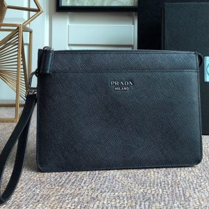 Replica Prada 2VF019 Prada Saffiano Leather Pouch in Black Leather