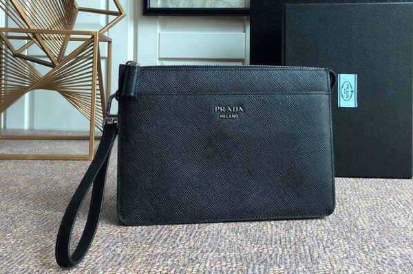 Replica Prada 2VF019 Prada Saffiano Leather Pouch in Black Leather