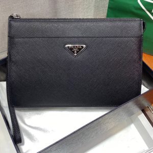 Replica Prada 2VF032 Saffiano Leather Pouch in Black Leather