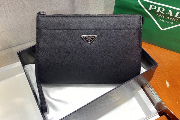 Replica Prada 2VF032 Saffiano Leather Pouch in Black Leather