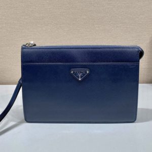 Replica Prada 2VF032 Saffiano Leather Pouch in Blue Leather