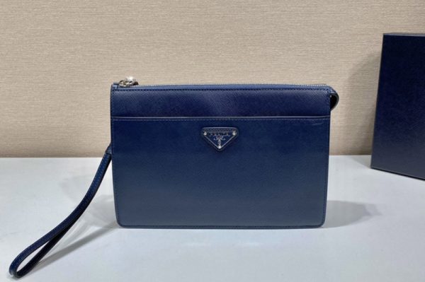 Replica Prada 2VF032 Saffiano Leather Pouch in Blue Leather