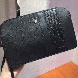 Replica Prada 2VF056D Saffiano Leather Clutch in Black Leather