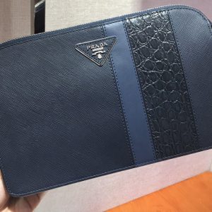 Replica Prada 2VF056D Saffiano Leather Clutch in Navy Blue/Blue Leather