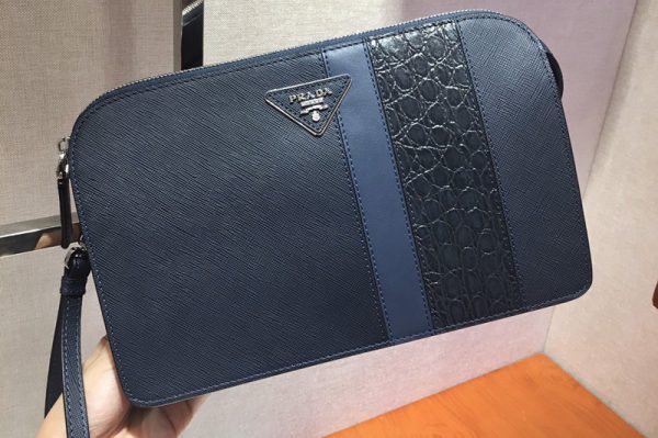 Replica Prada 2VF056D Saffiano Leather Clutch in Navy Blue/Blue Leather