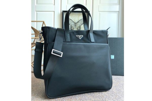 Replica Prada 2VG032 Nylon And Saffiano Leather Tote bag in Black Nylon and Leahter