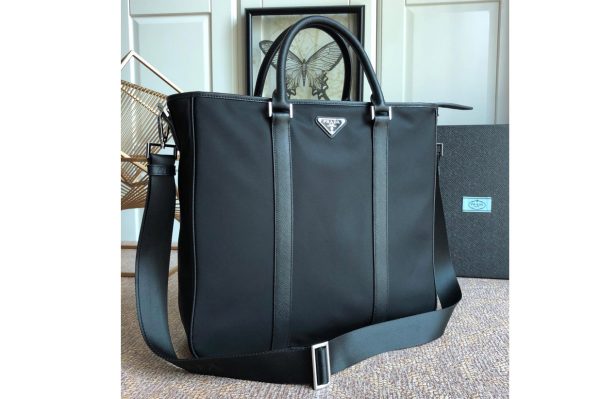 Replica Prada 2VG034 Nylon And Saffiano Leather Tote bag in Black Nylon and Leahter