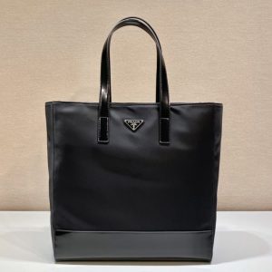 Replica Prada 2VG071 Re-Nylon and Leather tote bag in Black Fabric/Leather