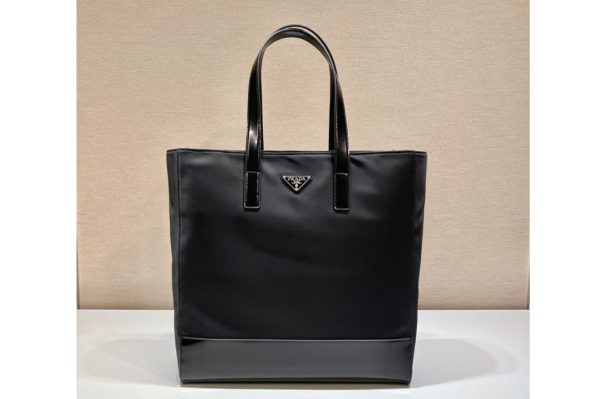 Replica Prada 2VG071 Re-Nylon and Leather tote bag in Black Fabric/Leather