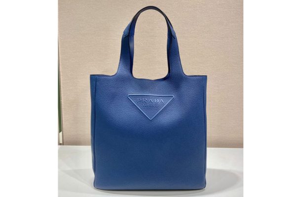 Replica Prada 2VG092 Leather tote bag in Blue Leather