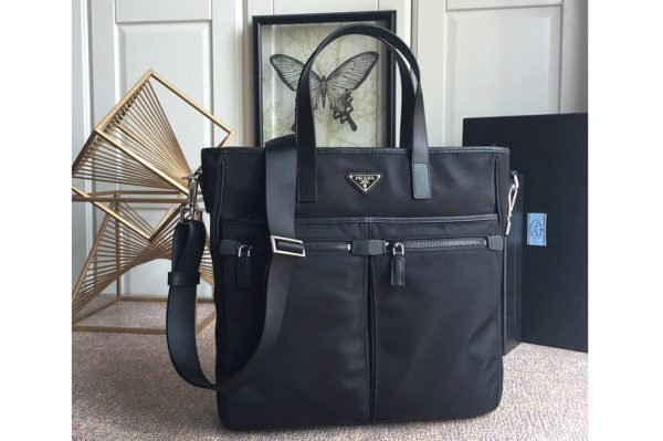 Replica Prada 2VG860 Re-Nylon and Saffiano leather tote bag in Black Nylon and Leahter