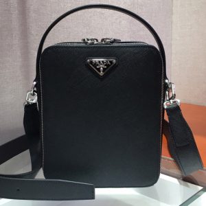 Replica Prada 2VH066 Saffiano Leather Prada Brique Bag in Black Leather