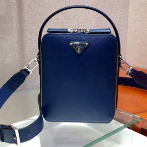 Replica Prada 2VH066 Saffiano Leather Prada Brique Bag in Blue Leather