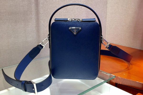 Replica Prada 2VH066 Saffiano Leather Prada Brique Bag in Blue Leather