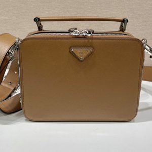 Replica Prada 2VH069 Prada Brique brushed leather bag in Cinnamon Leather