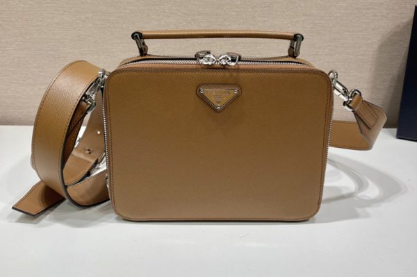 Replica Prada 2VH069 Prada Brique brushed leather bag in Cinnamon Leather