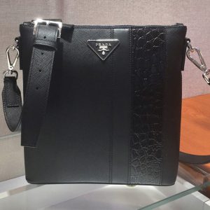 Replica Prada 2VH089 Saffiano Leather Cross-Body Bag in Black Leather