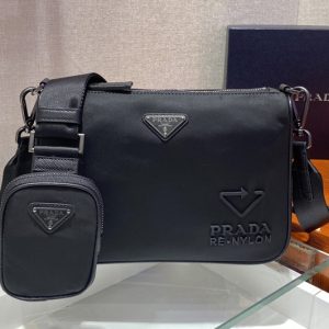 Replica Prada 2VH113 Re-Nylon and Saffiano leather shoulder bag in Black nylon