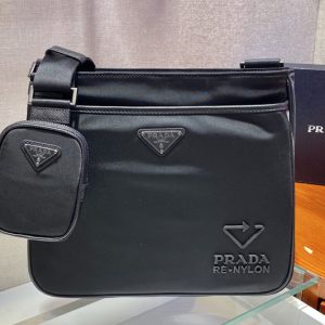 Replica Prada 2VH118 Re-Nylon and Saffiano leather shoulder bag in Black nylon