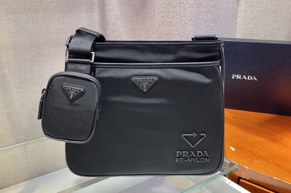 Replica Prada 2VH118 Re-Nylon and Saffiano leather shoulder bag in Black nylon