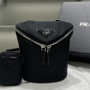 Replica Prada 2VH147 Re-Nylon and leather shoulder bag on Black Nylon