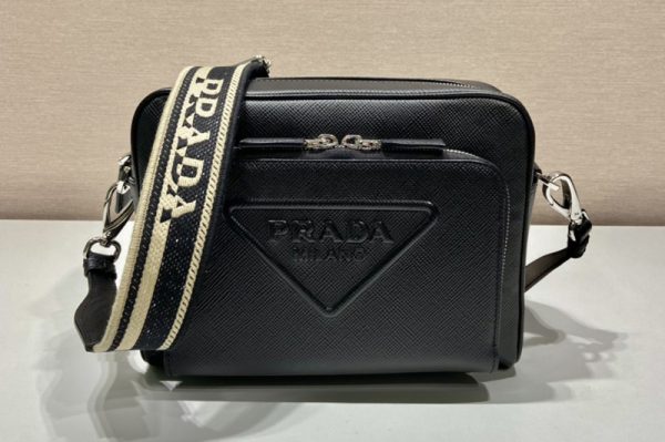 Replica Prada 2VH152 Saffiano leather shoulder bag in Black Leather