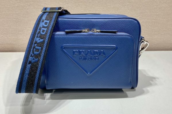 Replica Prada 2VH152 Saffiano leather shoulder bag in Blue Leather