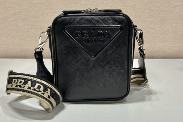 Replica Prada 2VH154 Saffiano leather shoulder bag in Black Leather