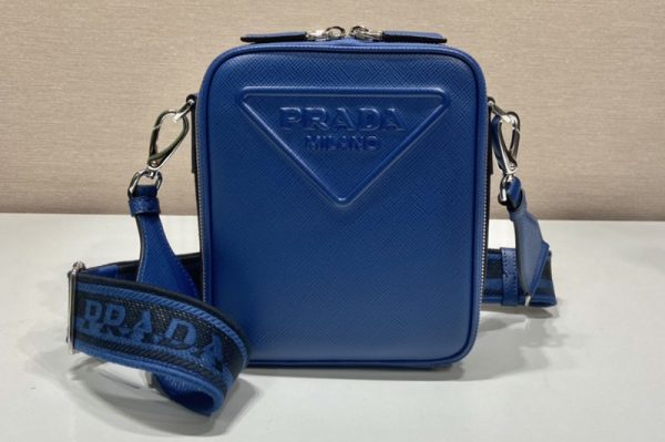 Replica Prada 2VH154 Saffiano leather shoulder bag in Blue Leather