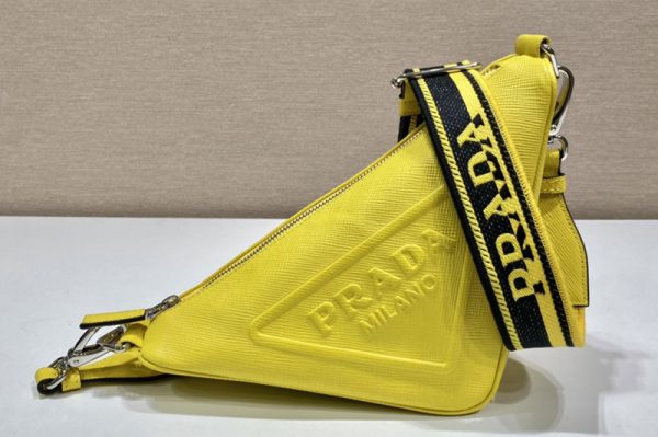 Replica Prada 2VH155 Saffiano Prada Triangle bag in Yellow Leather