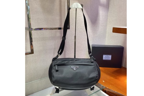 Replica Prada 2VH994 Re-Nylon and Saffiano leather shoulder bag in Black Nylon