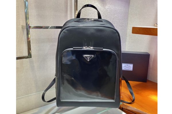 Replica Prada 2VZ084 Re-Nylon and leather backpack in Black Nylon and Leather