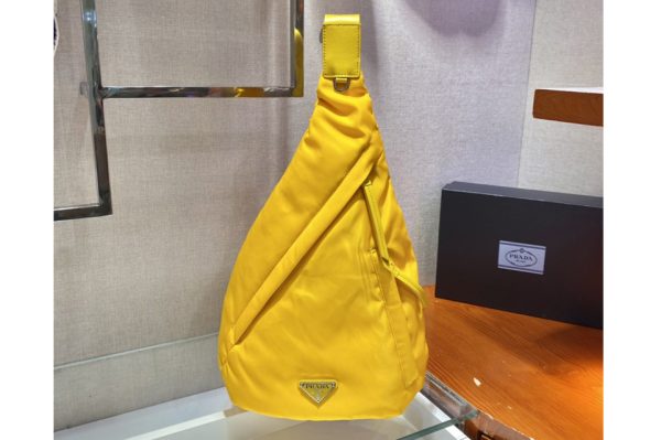 Replica Prada 2VZ092 Re-Nylon and leather backpack in Yellow Nylon