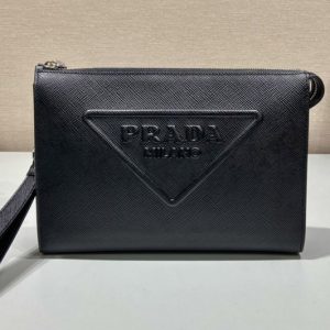 Replica Prada 2VF039 Saffiano Leather Pouch in Black Leather