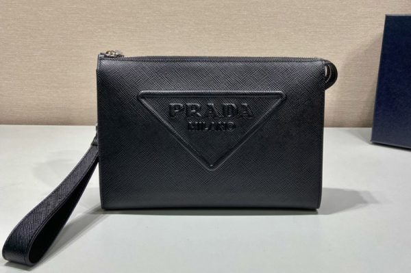 Replica Prada 2VF039 Saffiano Leather Pouch in Black Leather