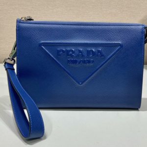 Replica Prada 2VF039 Saffiano Leather Pouch in Blue Leather