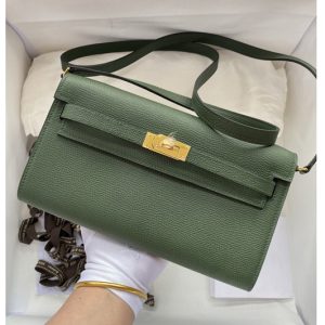 Replica Hermes Kelly Classique To Go Woc Wallet In Green Epsom Leather With Gold Buckle