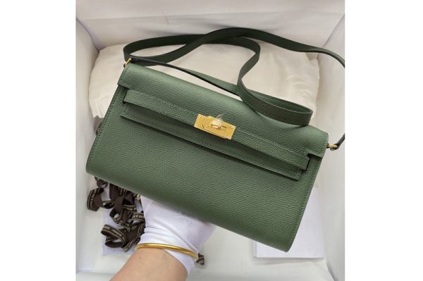 Replica Hermes Kelly Classique To Go Woc Wallet In Green Epsom Leather With Gold Buckle