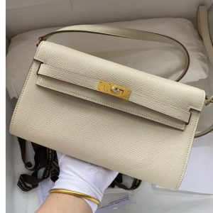 Replica Hermes Kelly Classique To Go Woc Wallet In White Epsom Leather With Gold Buckle