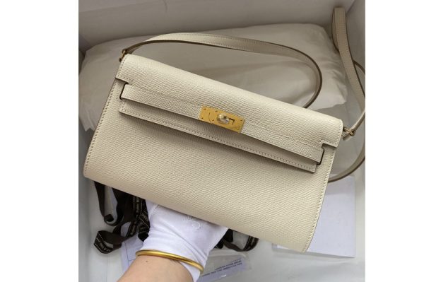 Replica Hermes Kelly Classique To Go Woc Wallet In White Epsom Leather With Gold Buckle