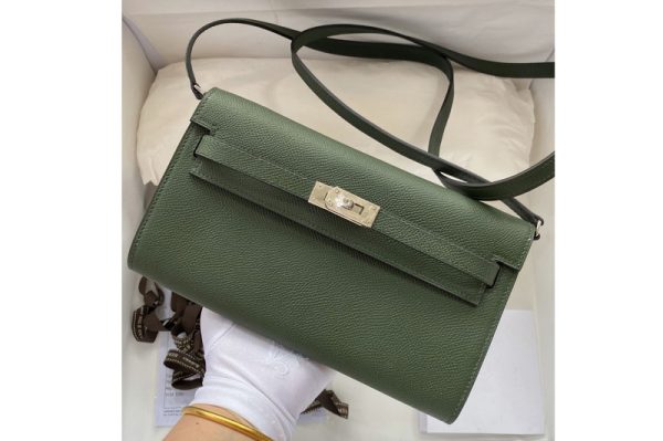 Replica Hermes Kelly Classique To Go Woc Wallet In Green Epsom Leather With Silver Buckle