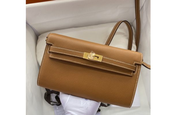 Replica Hermes Kelly Classique To Go Woc Wallet In Brown Epsom Leather With Gold Buckle