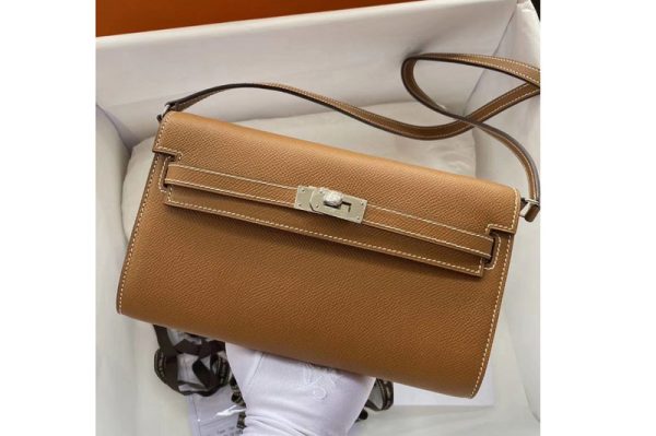 Replica Hermes Kelly Classique To Go Woc Wallet In Brown Epsom Leather With Silver Buckle