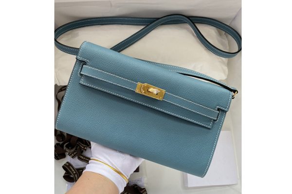 Replica Hermes Kelly Classique To Go Woc Wallet In Blue Epsom Leather With Gold Buckle