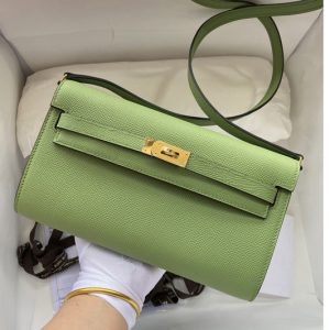 Replica Hermes Kelly Classique To Go Woc Wallet In Green Epsom Leather With Gold Buckle